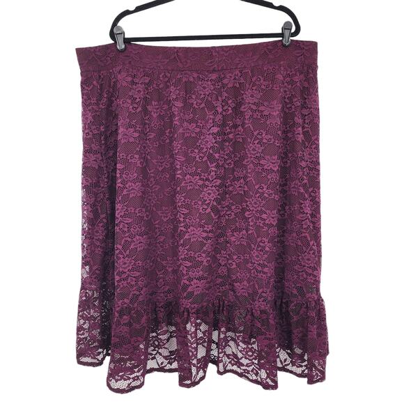Torrid Lace Ruffle Trim Midi Purple Faux Wrap Hi Lo Lined Skirt Size 4X - Picture 3 of 6